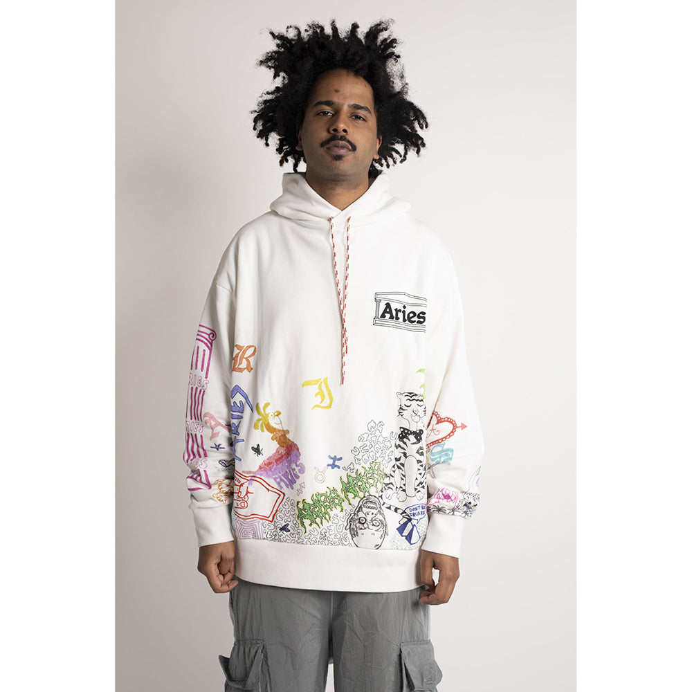 Aries Arise Doodle Hoodie - White