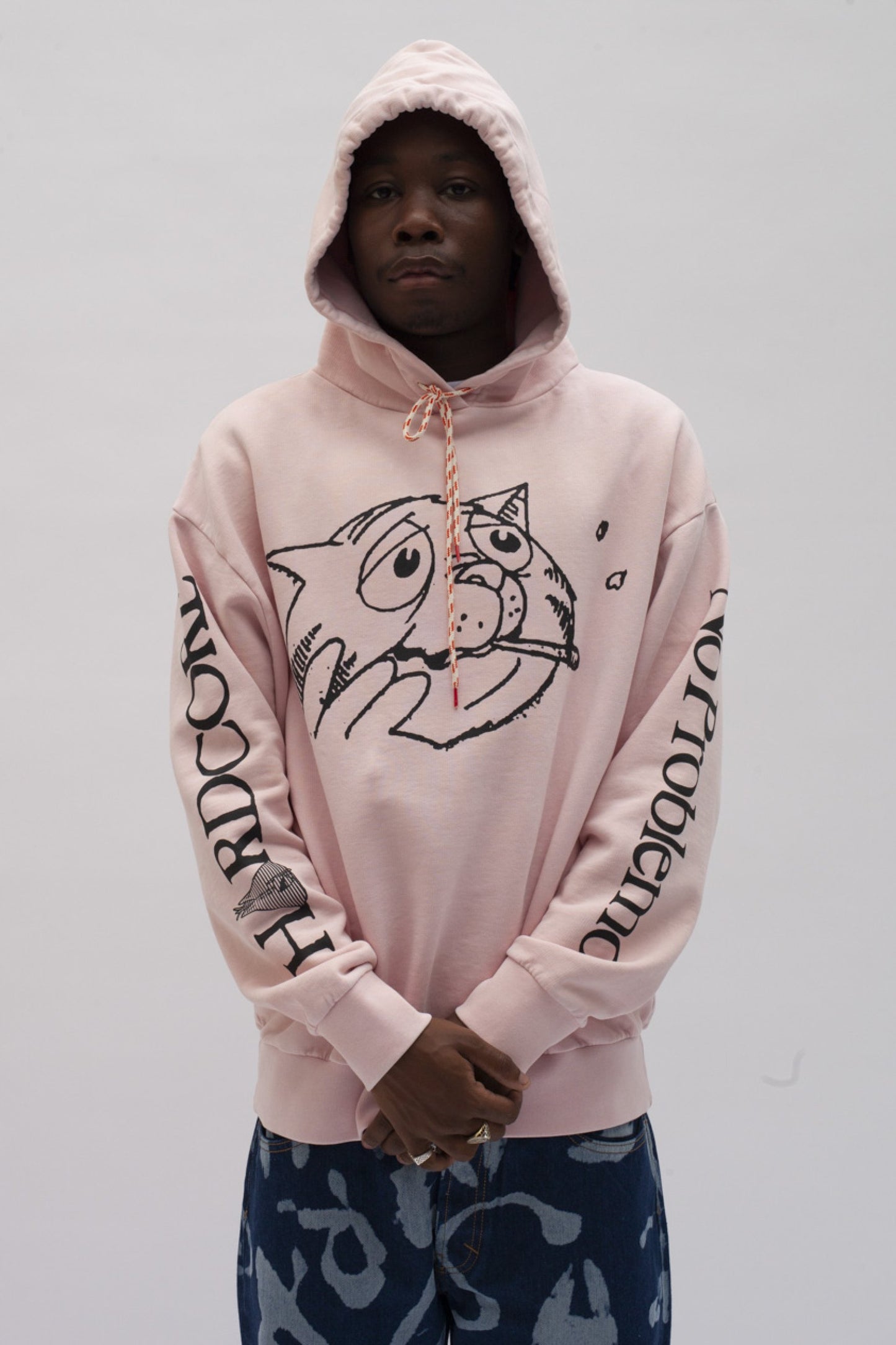 Aries Arise Worried Cat Acid Hoodie - Pink