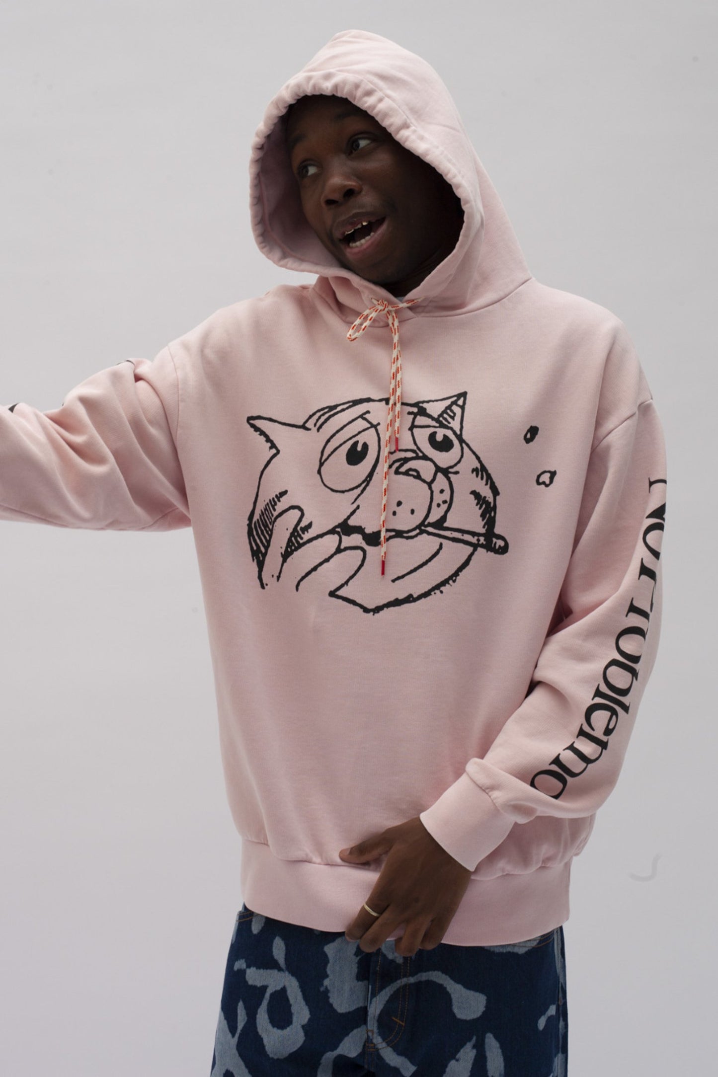 Aries Arise Worried Cat Acid Hoodie - Pink