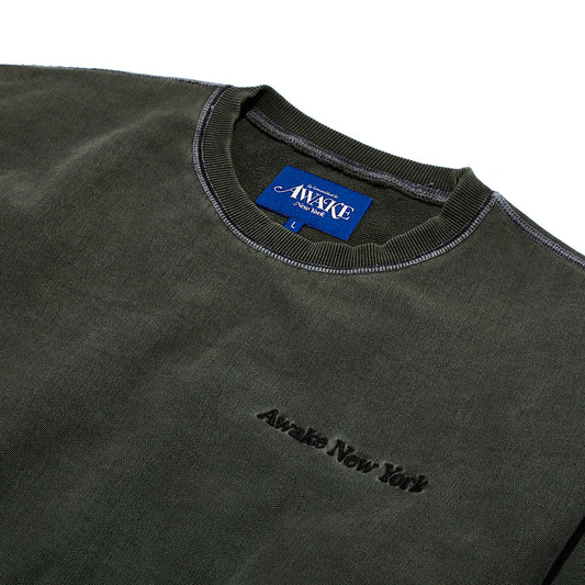 Awake NY Pigment Dyed Embroidered Sweatshirt - Moss