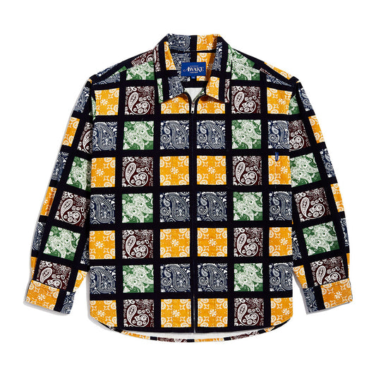 Awake NY Paisley Cord Zip Up Shirt - Black Multi