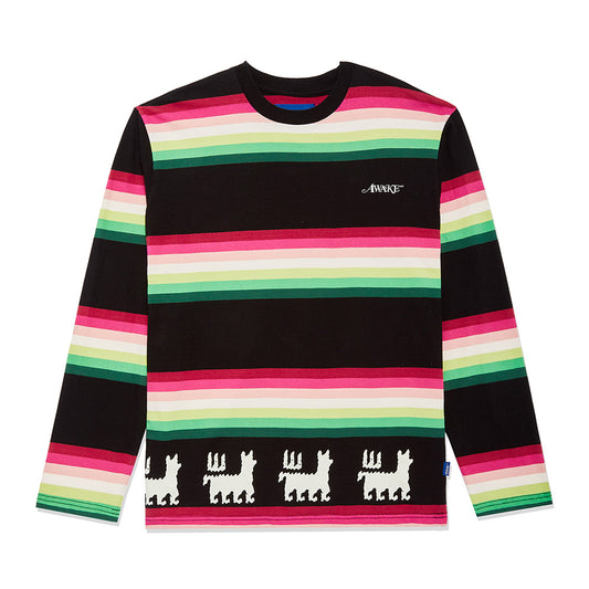 Awake NY Striped Llama LS T-Shirt - Black Multi