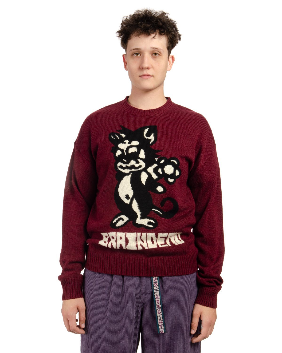 Brain Dead Meow Knit Sweatshirt - Raspberry