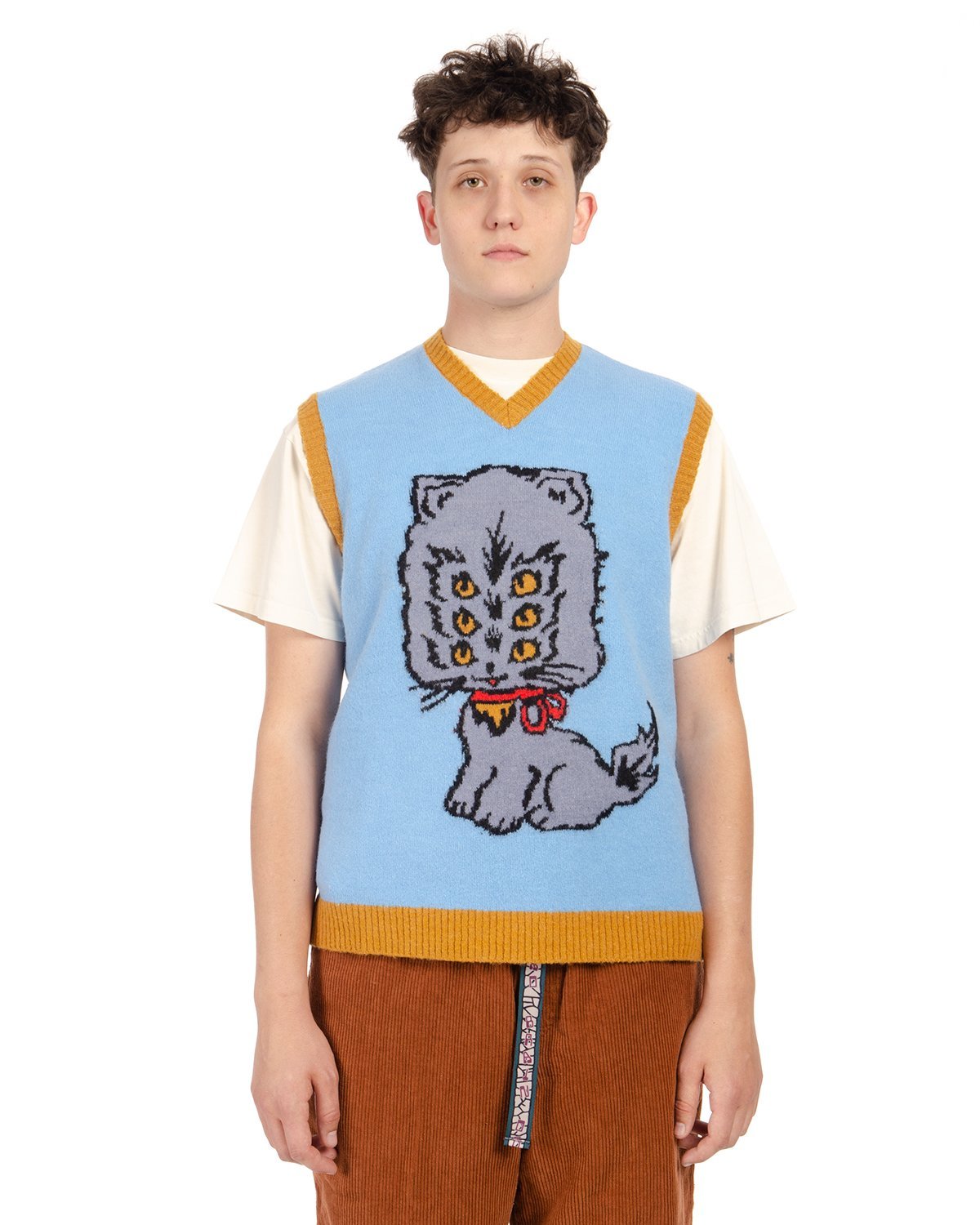 Brain Dead Kitty Cat Sweater Vest - Light Blue