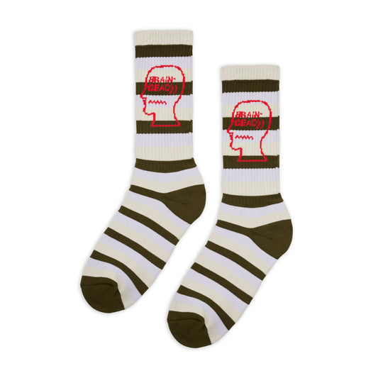 Brain Dead Striped Logo Head Sock - Cement