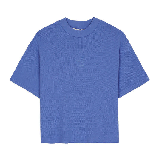 Brain Dead Boxy Pique Mock Neck Tee - Blue