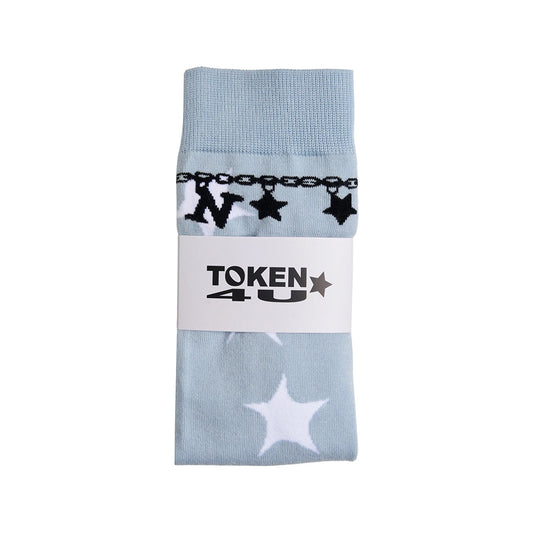 TOKEN 4U Charms Knee High Socks - Light Blue
