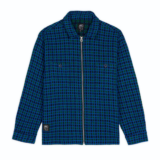 Brain Dead Check Mate Flannel Zip Shirt - Navy