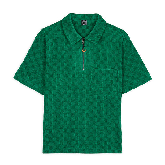 Brain Dead Chenille Check Half Zip Shirt - Green