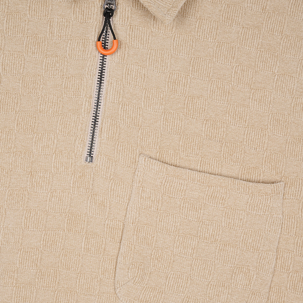 Brain Dead Chenille Check Half Zip Shirt - Sand