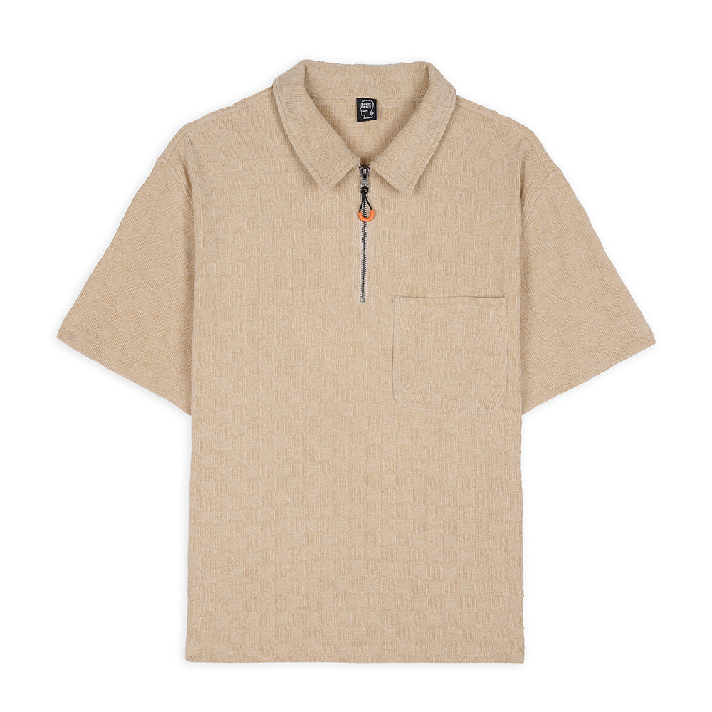 Brain Dead Chenille Check Half Zip Shirt - Sand