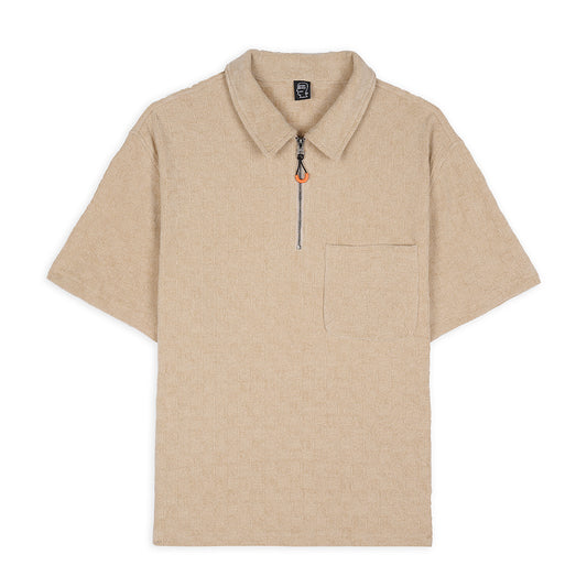 Brain Dead Chenille Check Half Zip Shirt - Sand