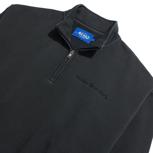 Awake NY Embroidered Logo 1/4 Zip Sweat - Black