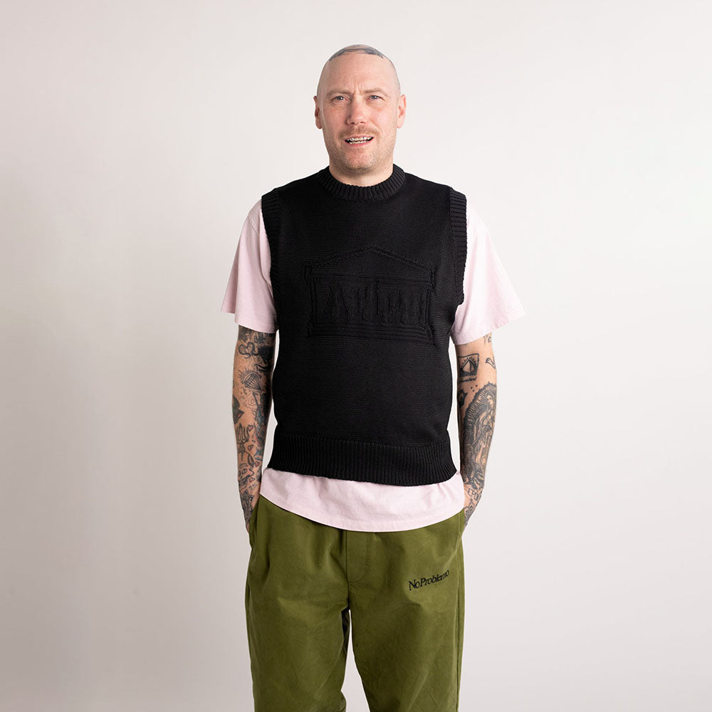 Aries Arise Recycled Reverse Knit Temple Sweater Vest - Black