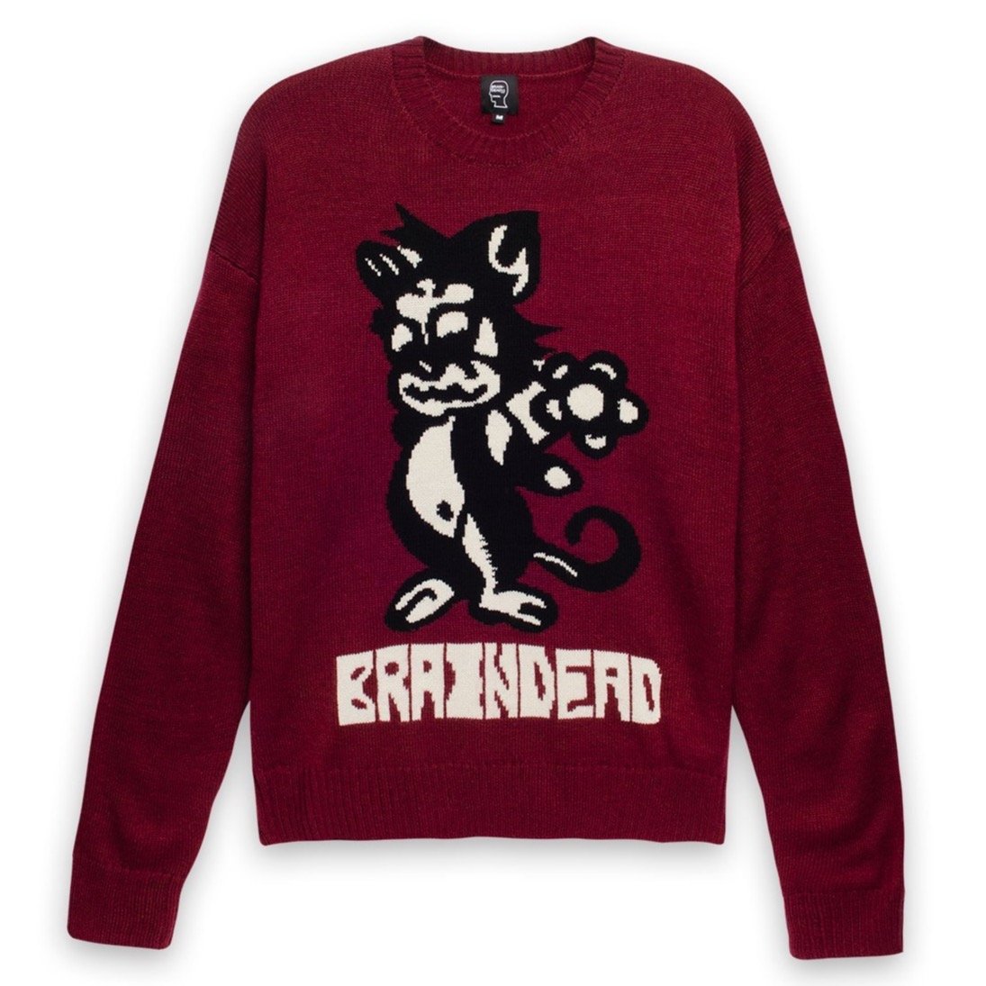 Brain Dead Meow Knit Sweatshirt - Raspberry