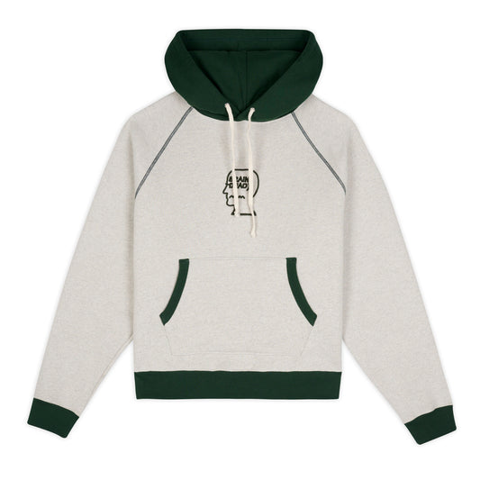 Braindead Fleece Logo Head Raglan Hoodie - Oatmeal Green