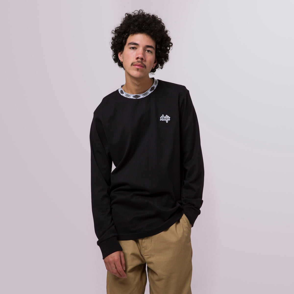 HUF Jacquard Neck LS Knit Top - Black