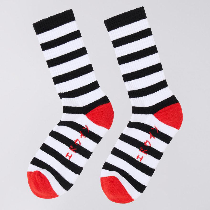 Edwin Stripy Socks - Black White
