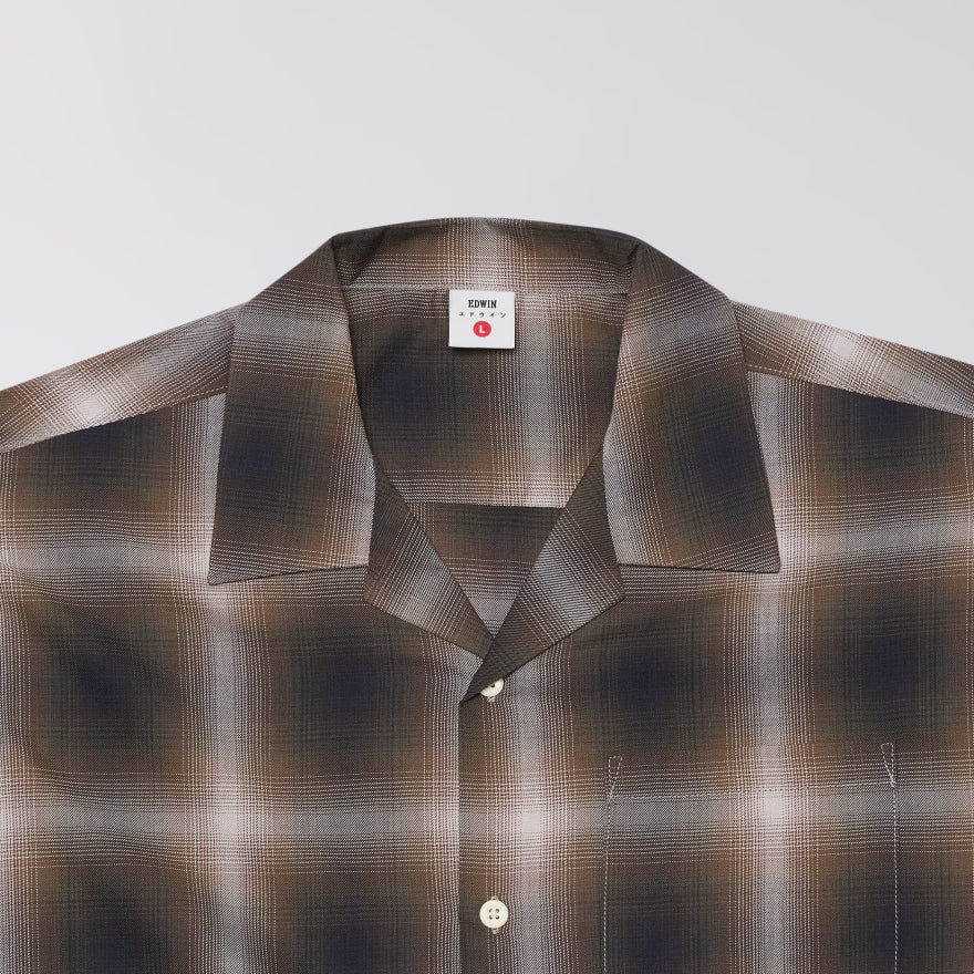 Edwin Open Collar Shirt - Brown Grey