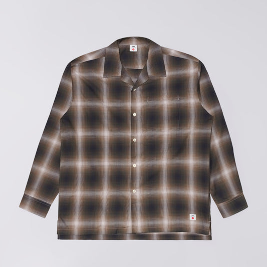 Edwin Open Collar Shirt - Brown Grey