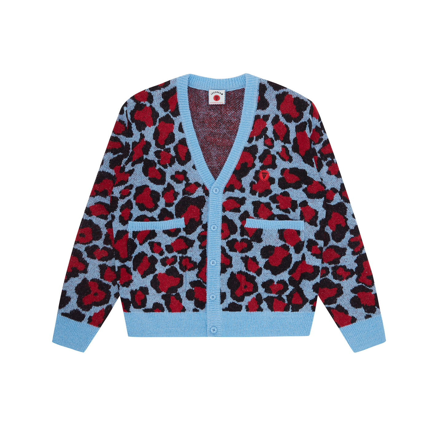 ICECREAM Leopard Knitted Cardigan - Red Blue