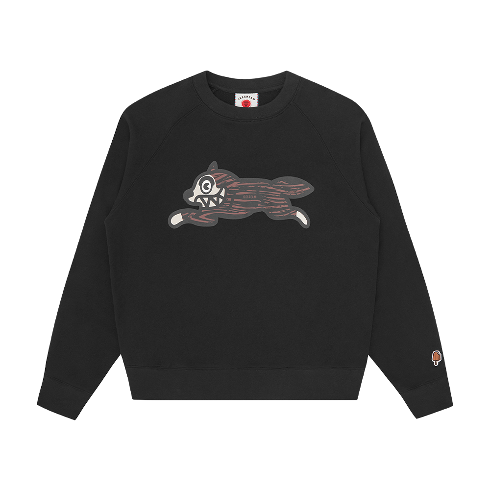 ICECREAM Woodgrain Running Dog Crew - Black