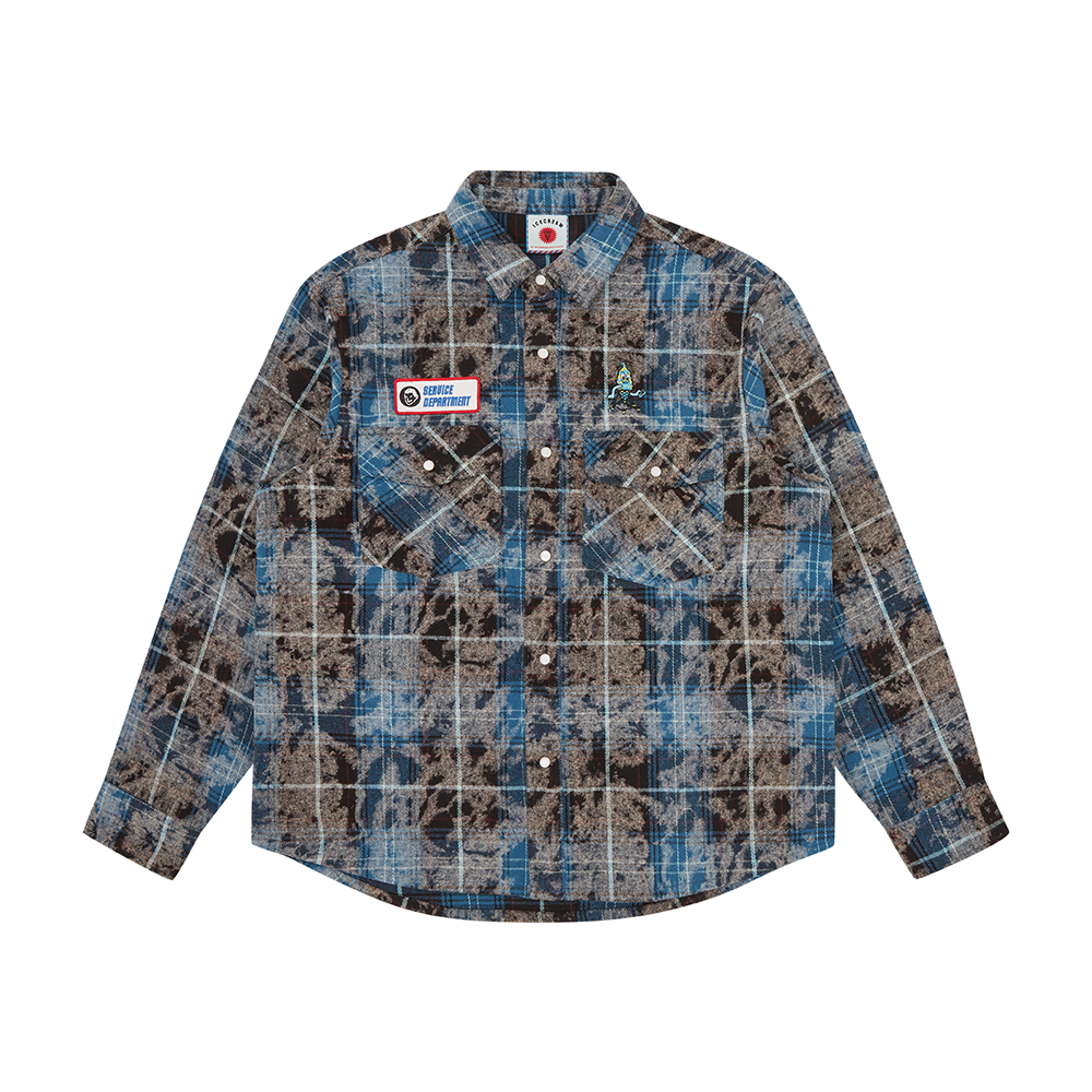 ICECREAM Acid Wash Check Shirt - Blue