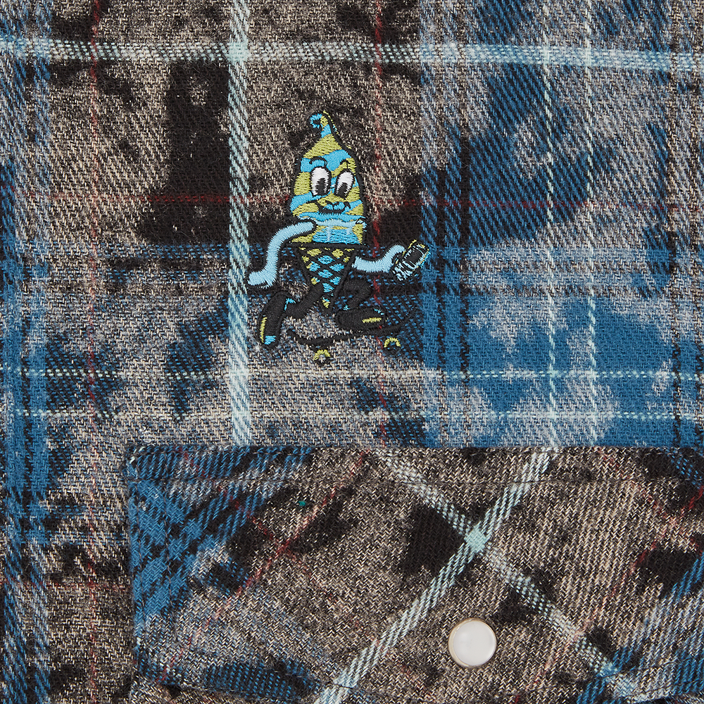 ICECREAM Acid Wash Check Shirt - Blue