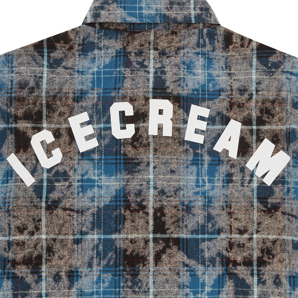 ICECREAM Acid Wash Check Shirt - Blue