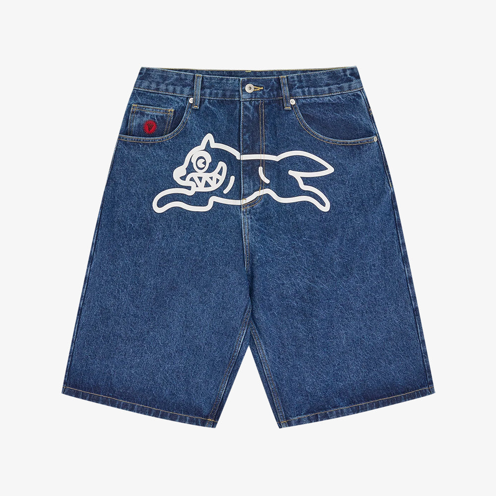 ICECREAM Running Dog Triple Scoop Short - Mid Wash Blue Denim
