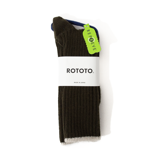 RoToTo Recycle W/PL Ribbed Crew Socks - Dark Olive