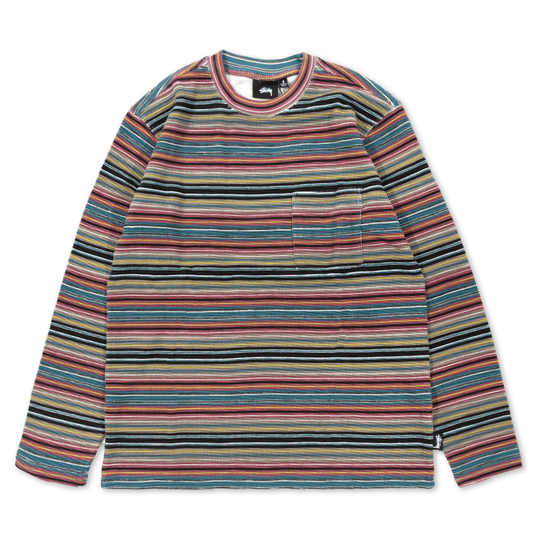 Stüssy Printed Multi Stripe LS Crew - Khaki
