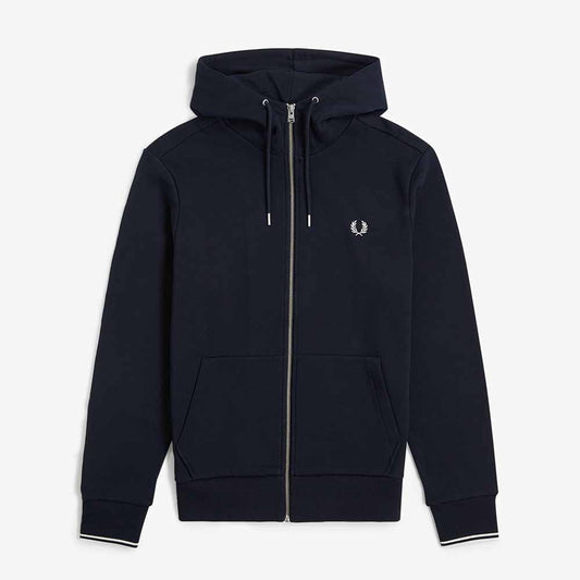 Fred Perry Hooded Zip Thru Sweatshirt - Navy