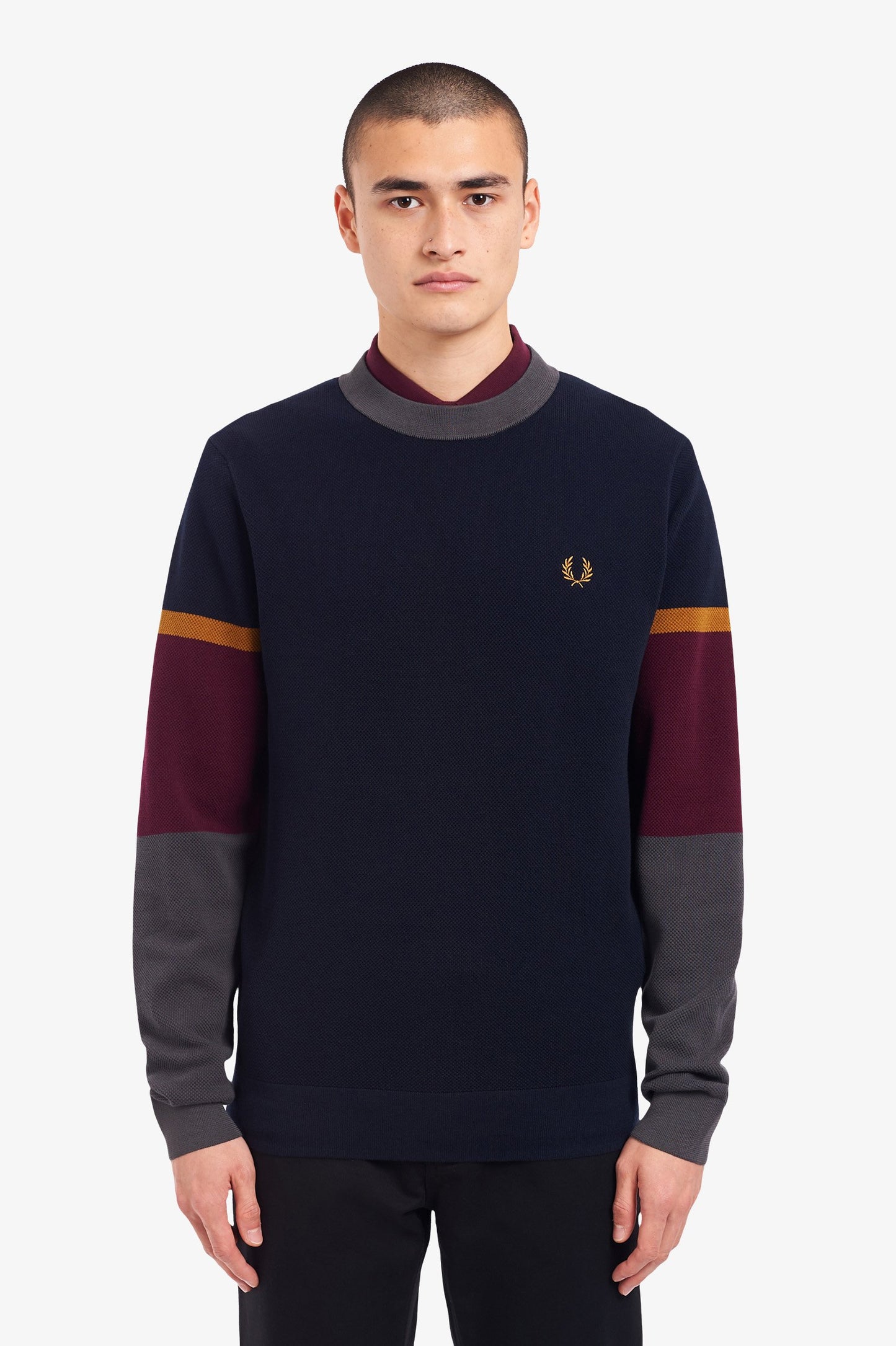 Fred Perry Colour Block Crew Neck Jumper - Navy