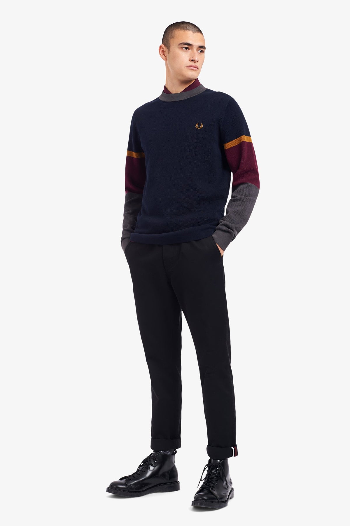 Fred Perry Colour Block Crew Neck Jumper - Navy