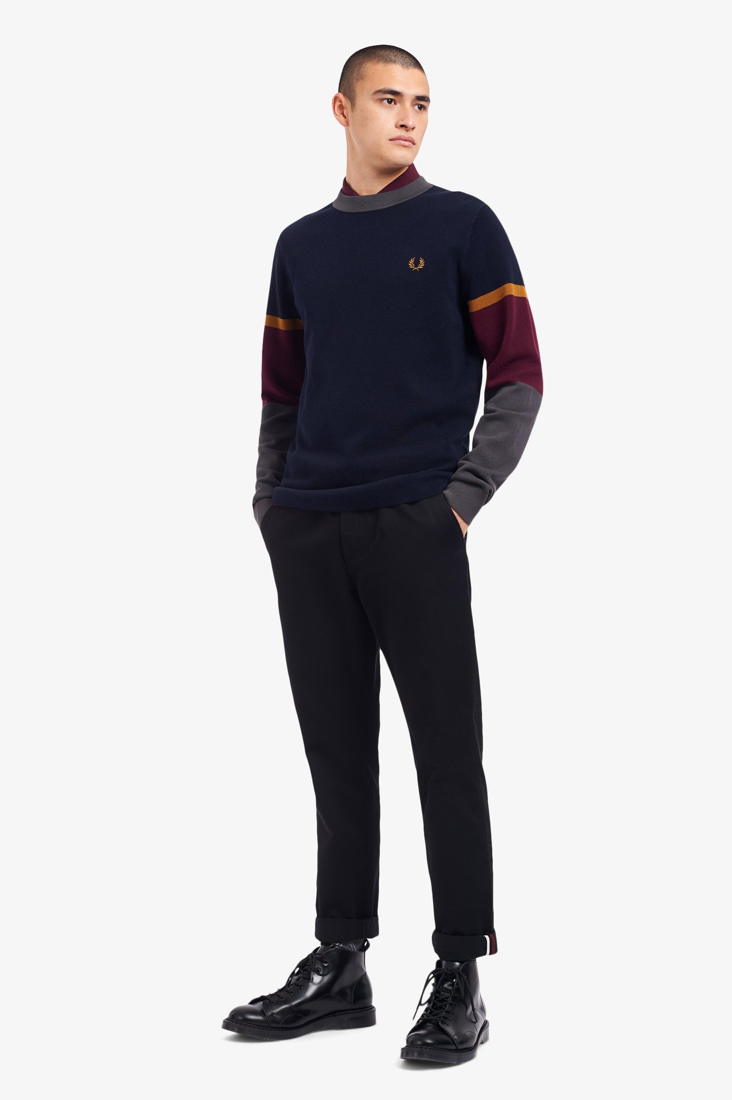 Fred Perry Colour Block Crew Neck Jumper - Navy
