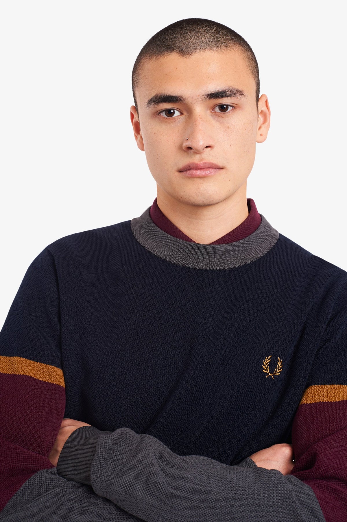 Fred Perry Colour Block Crew Neck Jumper - Navy