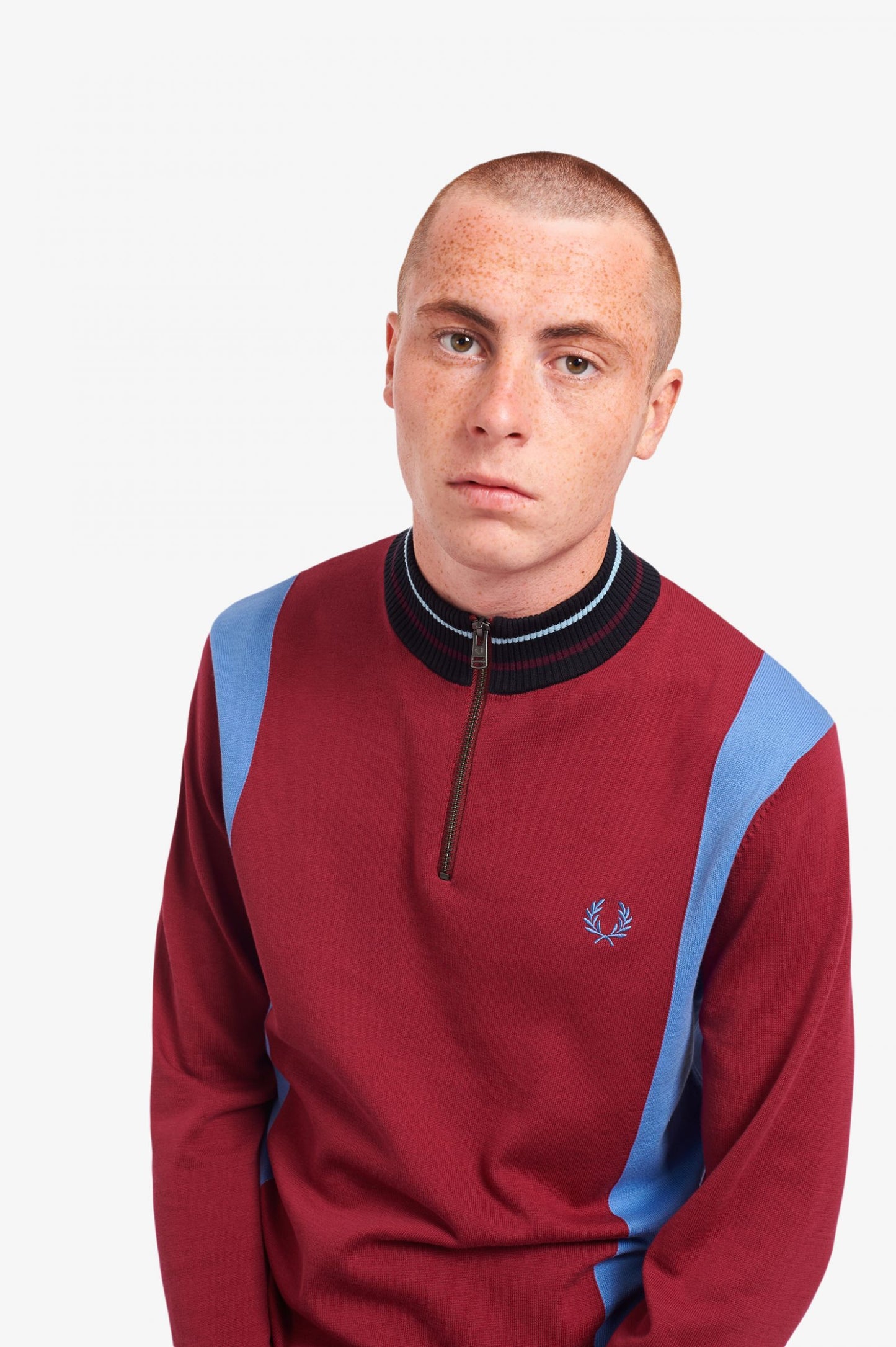 Fred Perry Funnel Neck Knit Jumper - Claret