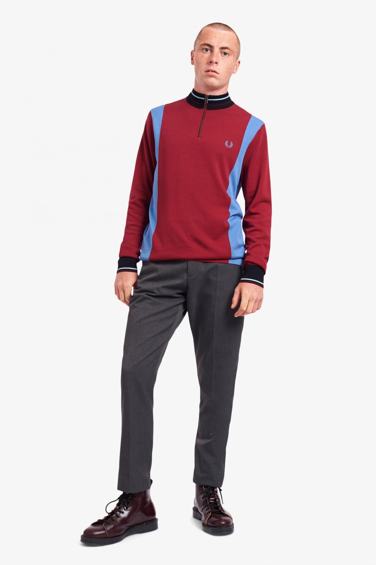 Fred Perry Funnel Neck Knit Jumper - Claret