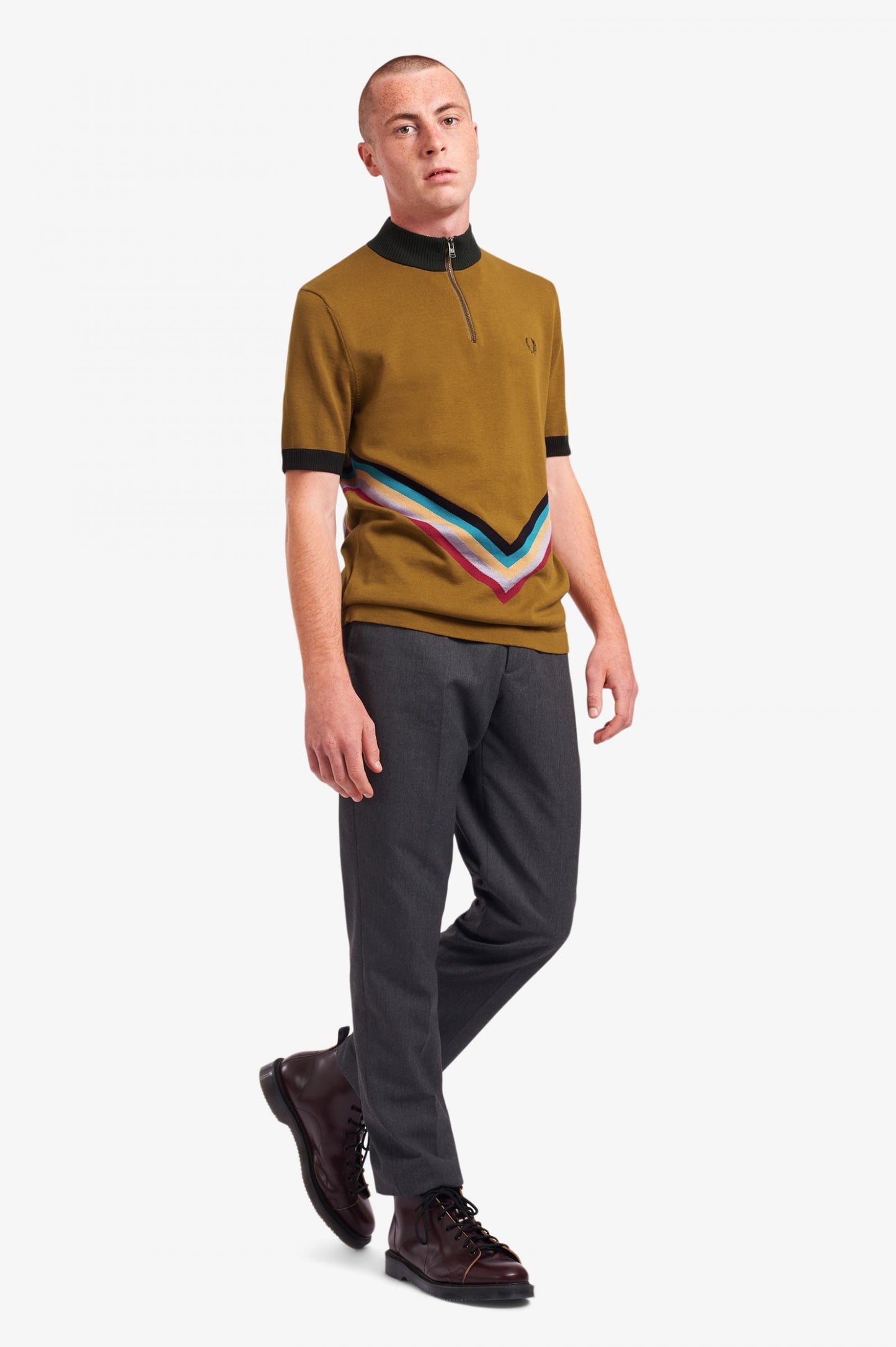 Fred Perry Funnel Neck Knit Shirt - Dark Caramel