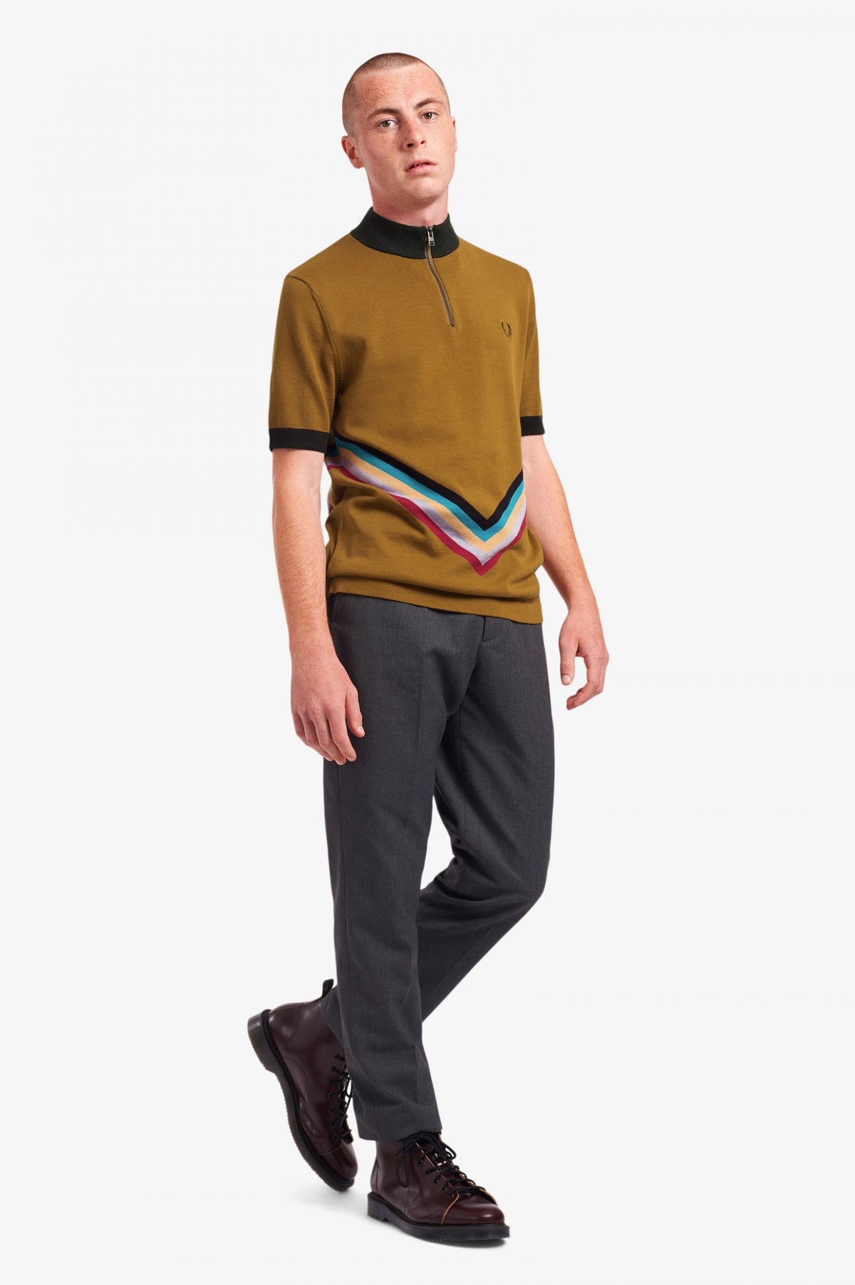 Fred Perry Funnel Neck Knit Shirt - Dark Caramel