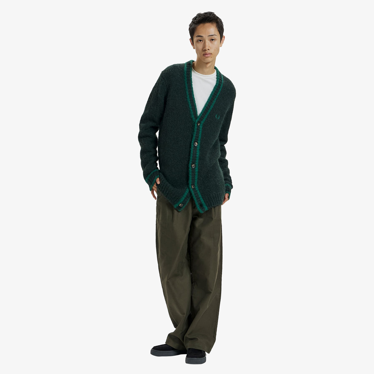 Fred Perry Alpaca Blend Cardigan - Night Green
