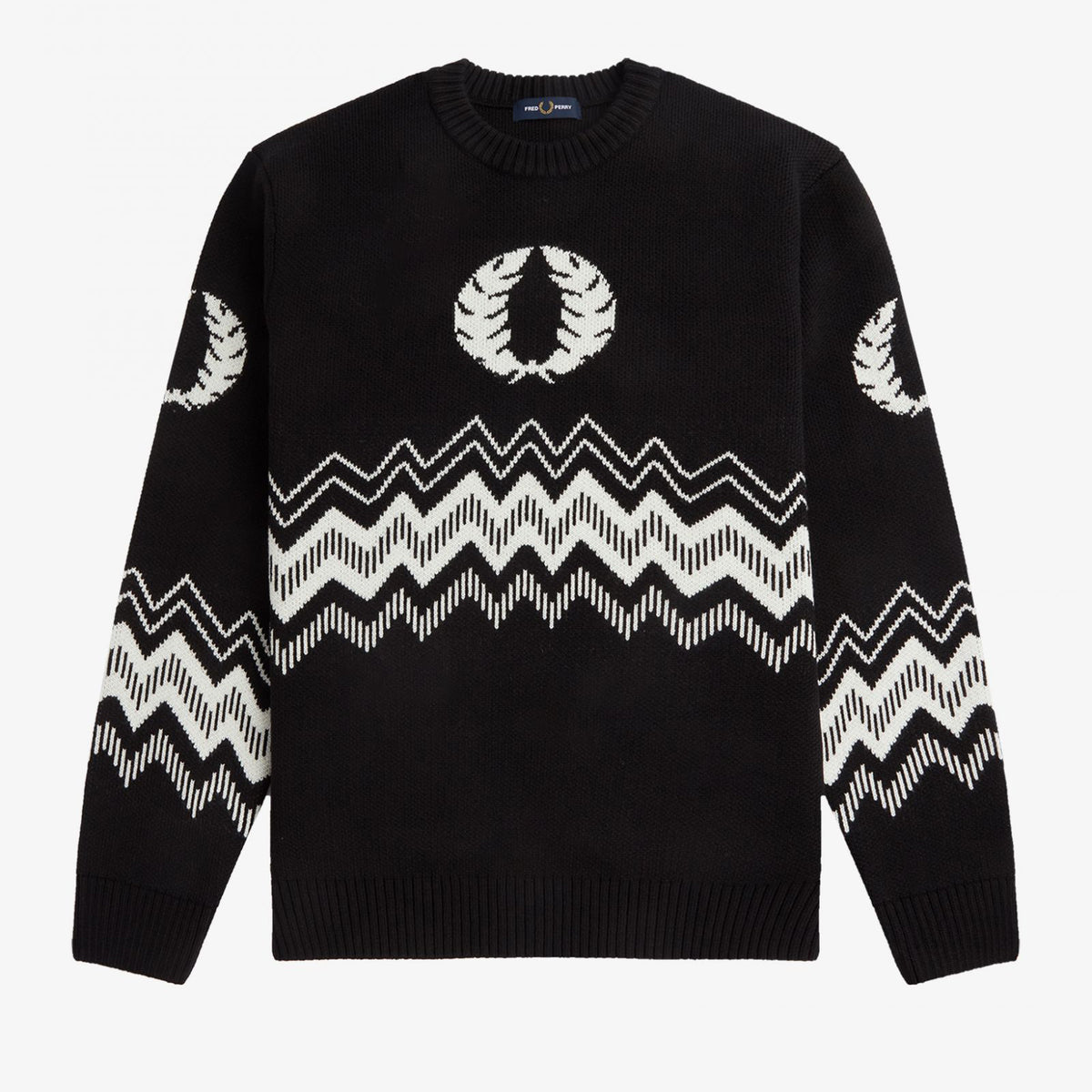 Fred Perry Jacquard Crew Neck Jumper - Black