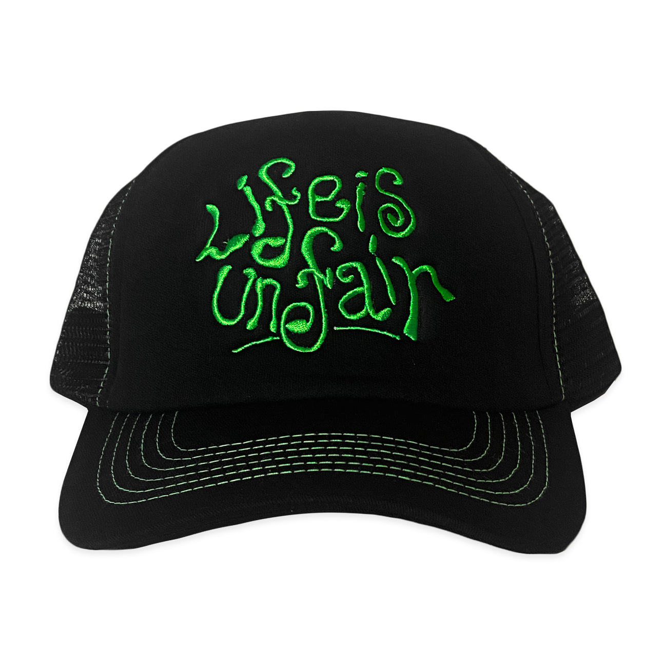 Life Is Unfair Doodle Trucker Hat - Black Green