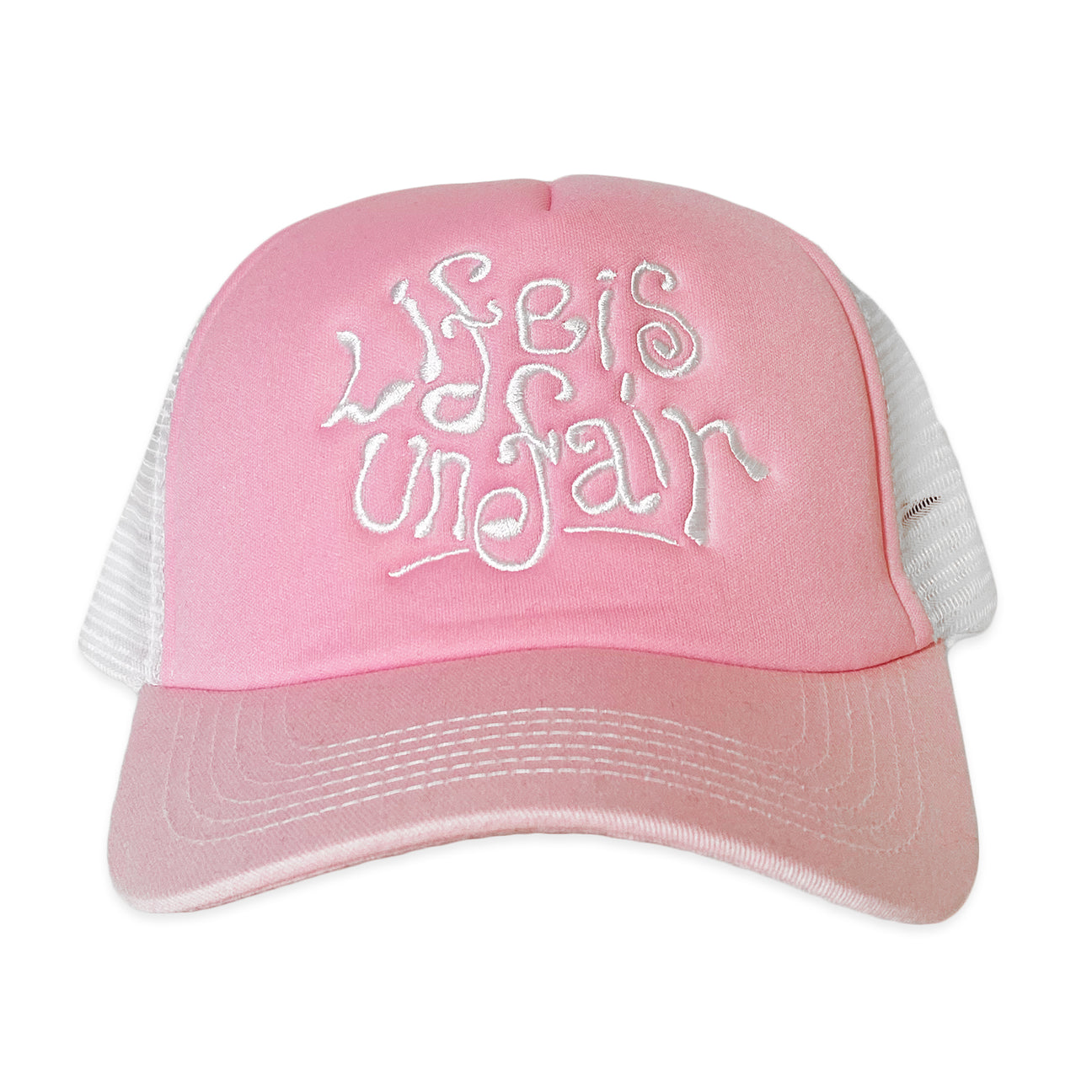 Life Is Unfair Doodle Trucker Hat - Pink White