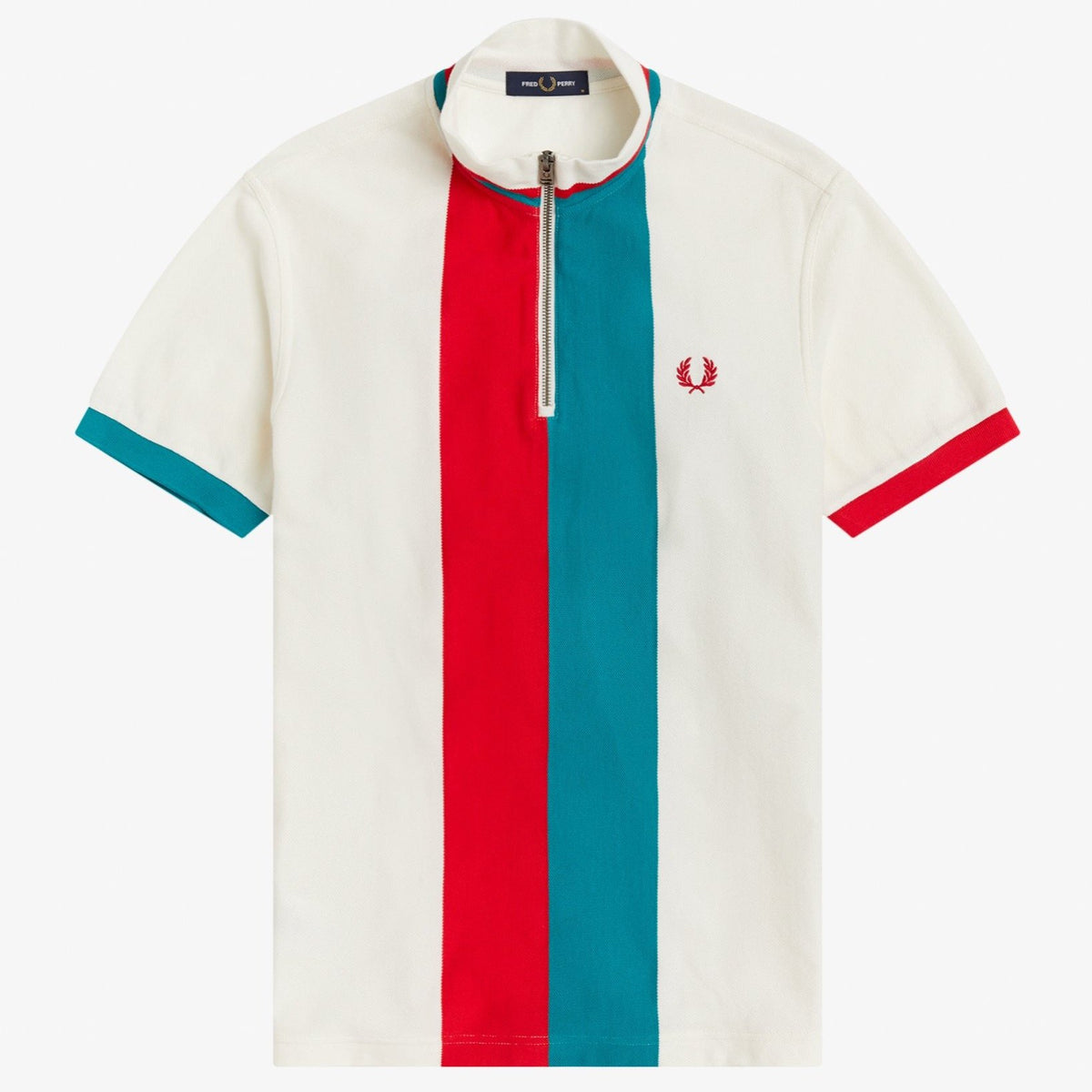 Fred Perry Stripe Funnel Neck Polo - Ecru