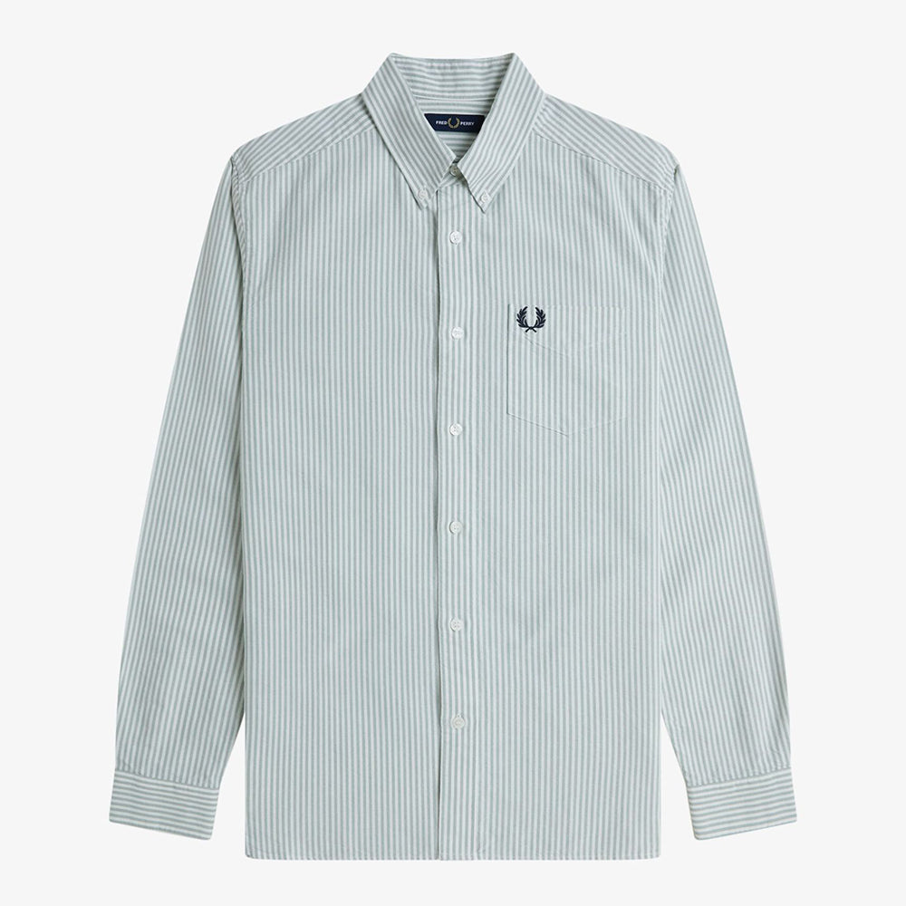 Fred Perry Oxford Stripe Shirt - Bayleaf Snow White