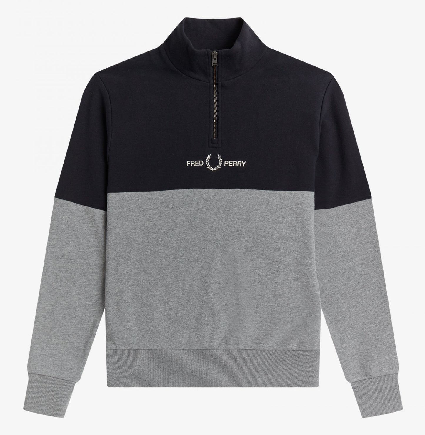 Fred Perry Colourblock Half Zip Sweatshirt - Steel Marl