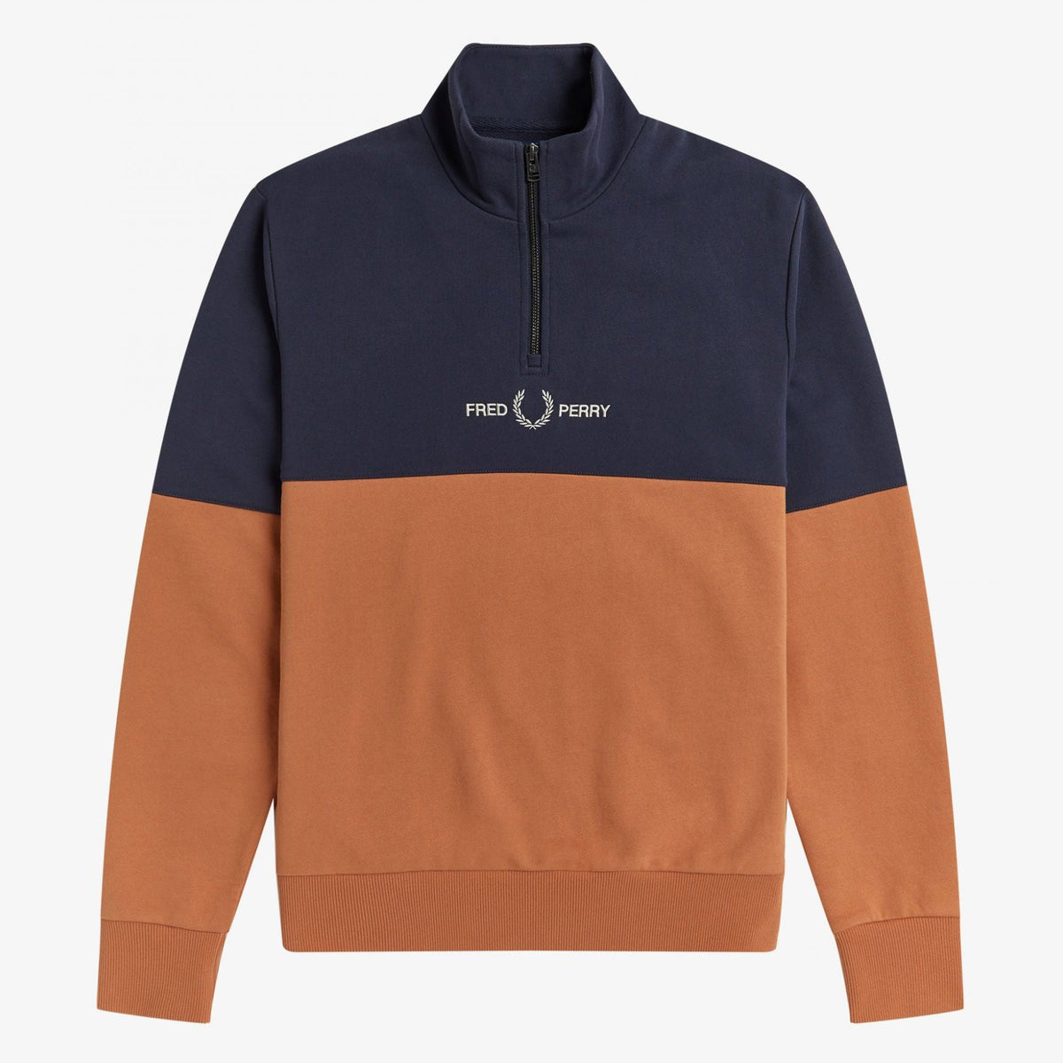 Fred Perry Colourblock Half Zip Sweatshirt - Court Clay