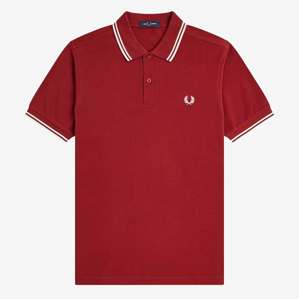 Fred Perry Twin Tipped Polo Shirt - Burnt Red Snow White